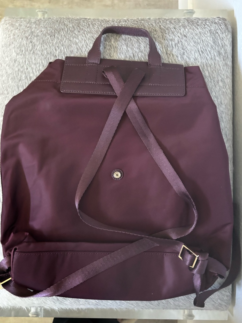 Tory Burch Burgundy Nylon Backpack with Leather Flap - Picture 2 of 2